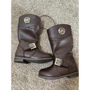 NWOT Michael Kors Girl's Emma Blaire Gold Buckle Brown Riding Tall Boots 5